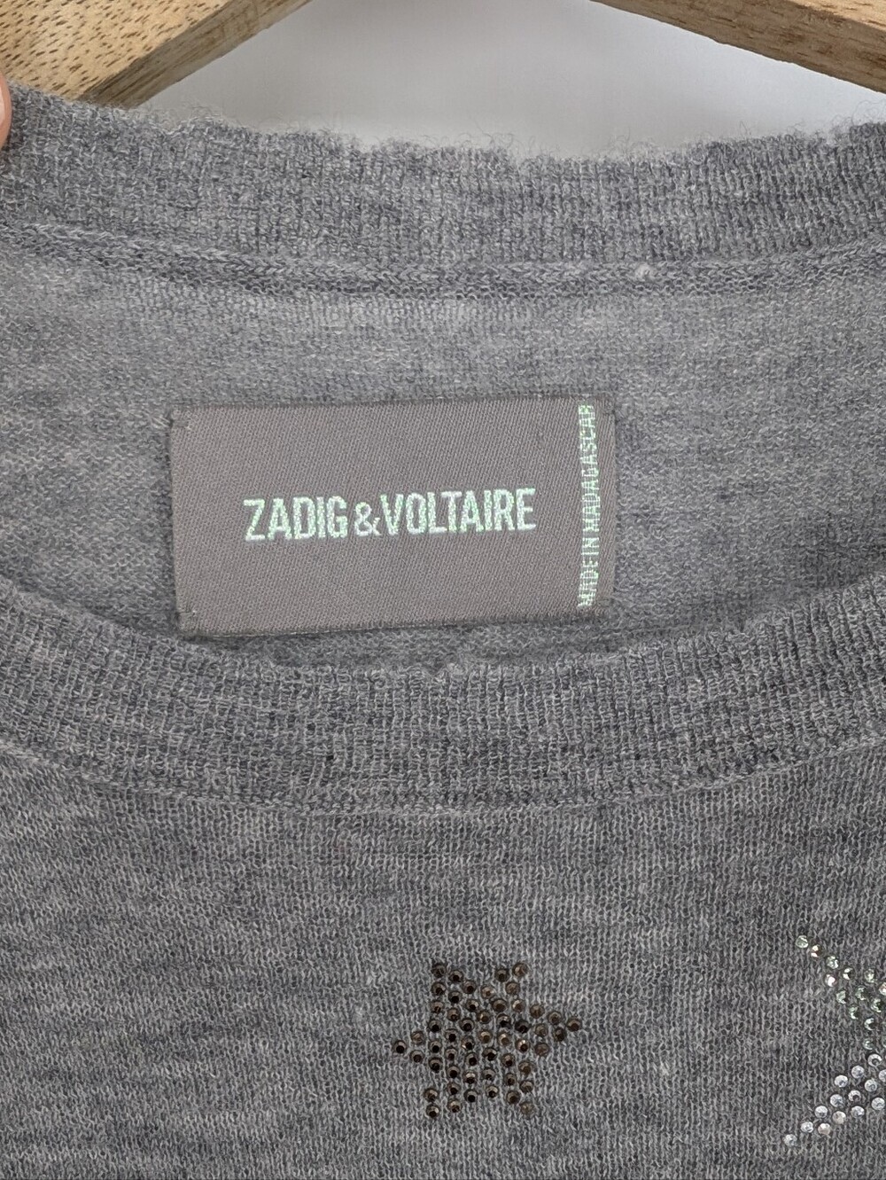 Zadig & Voltaire 100% Cashmere Miss Star Embellished Sweater Gray Large - Picture 7 of 10